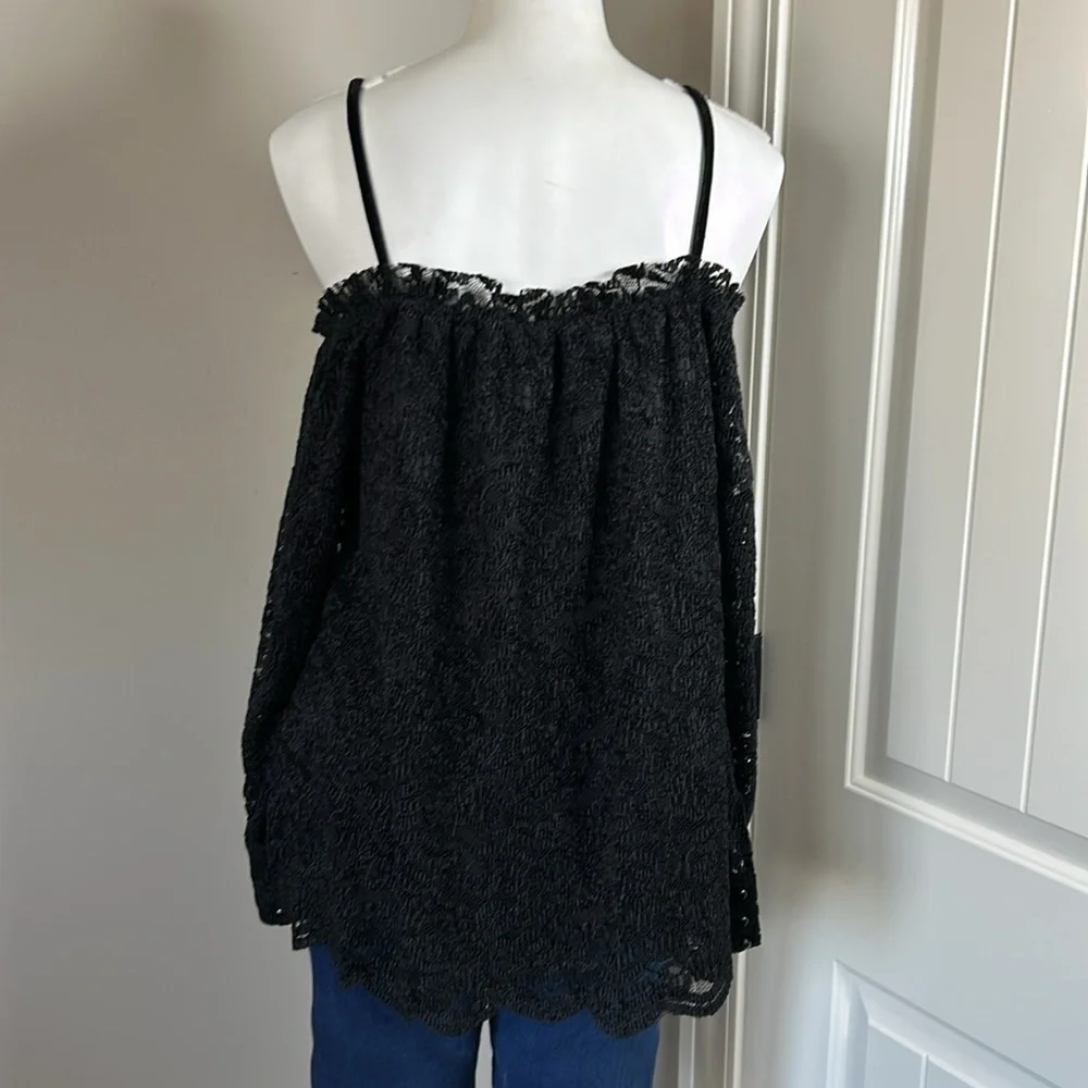 Anthropologie Eri Ali Ramona Lace Off the Shoulder Top Black Long Sleeve M NEW